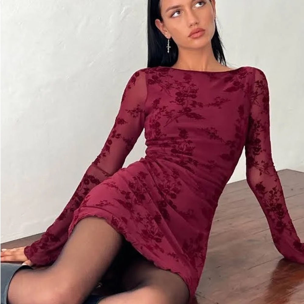 Motel Rocks Burgundy Long Sleeve Dress